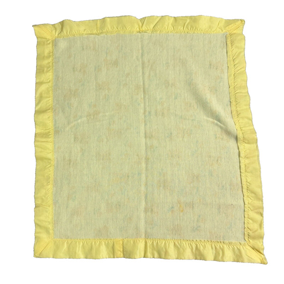 Vintage Baby Blanket Doll Yellow Teddy Bears Flowers 24x27 Throw - Picture 2 of 2
